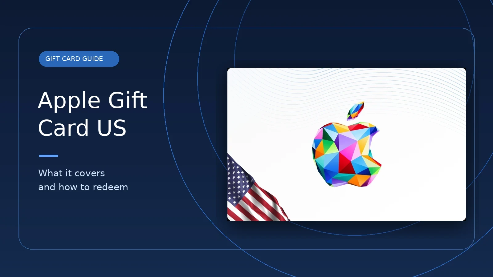 Apple Gift Card US product image with a guide to uses and redemption