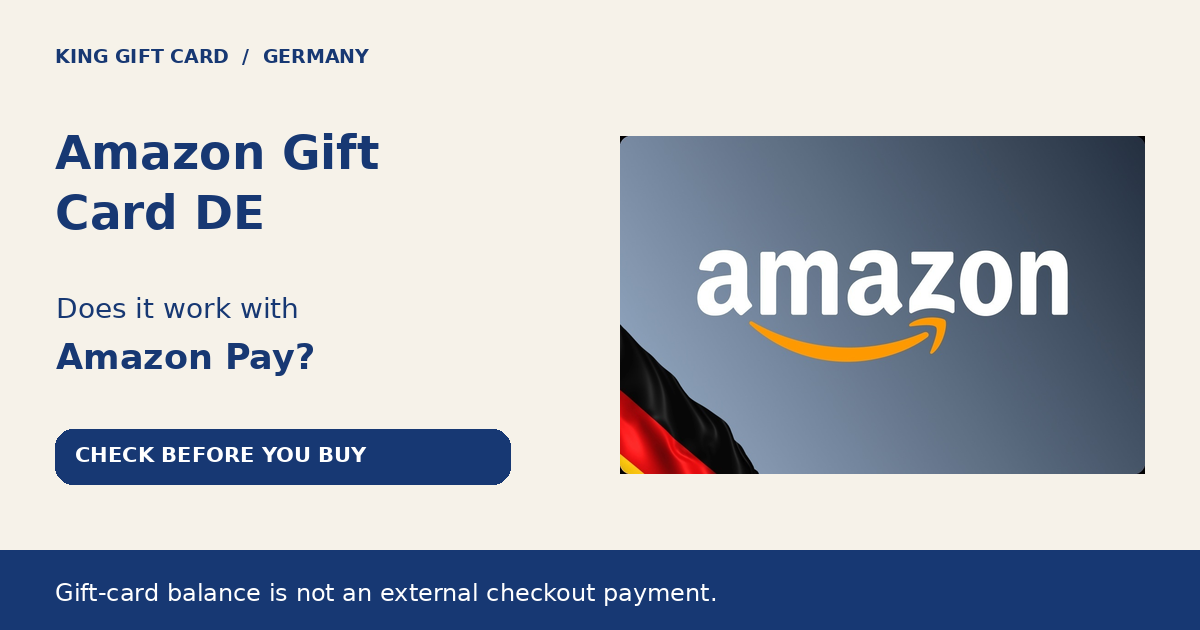 Amazon Gift Card DE artwork beside an Amazon Pay compatibility question