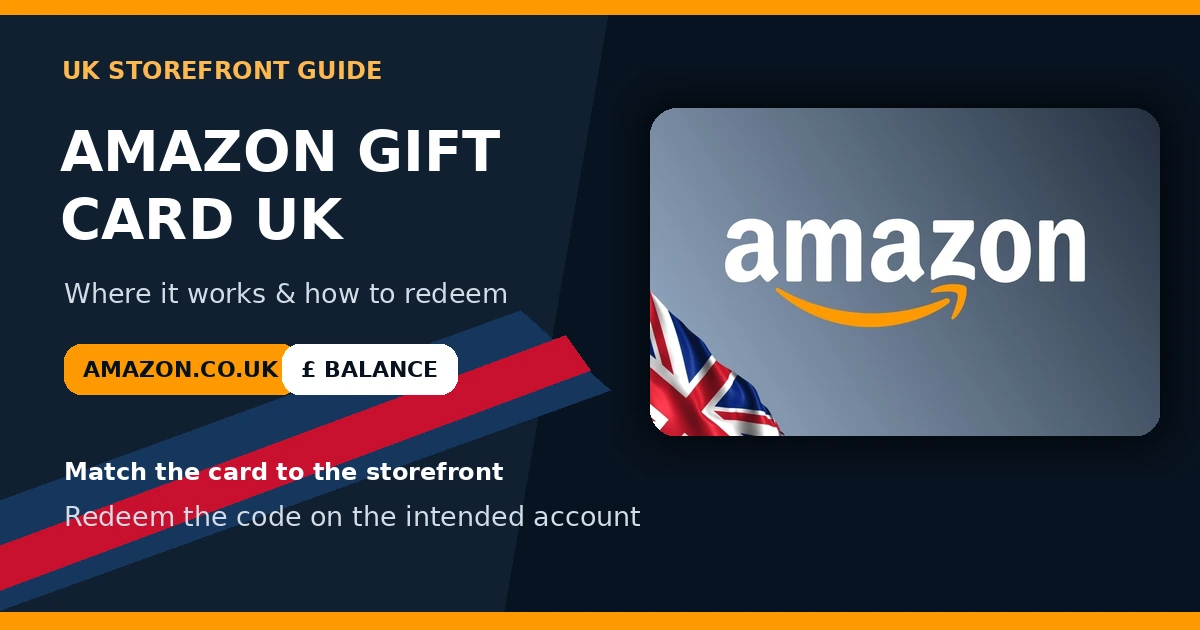 Amazon Gift Card UK region and redemption guide with official product artwork