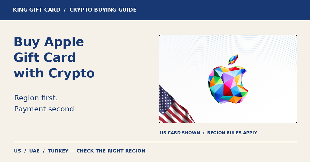 How to Buy Apple Gift Card with Crypto: Choose the Right Region Guide to buy apple gift card with crypto, showing King Gift’s Apple US card artwork