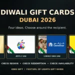 Diwali gift cards in Dubai featuring actual Shukran, Apple, Carrefour and Noon UAE product artwork