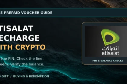 Etisalat recharge with crypto guide with actual product artwork and PIN and balance checks