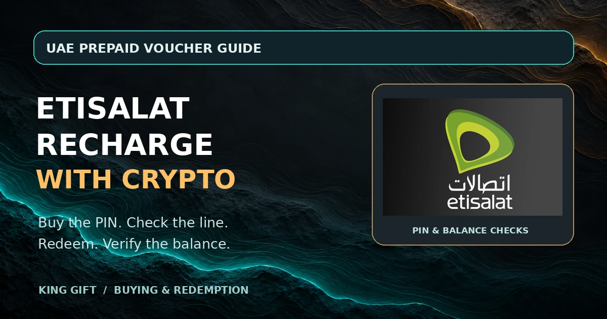 Etisalat recharge with crypto guide with actual product artwork and PIN and balance checks