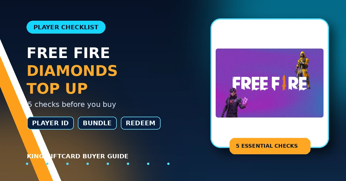 Free Fire Diamonds Top Up: 5 Checks Before You Buy Free Fire Diamonds top up guide using the actual Free Fire Gift Card artwork
