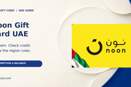 Noon Gift Card UAE artwork beside a redemption and balance guide