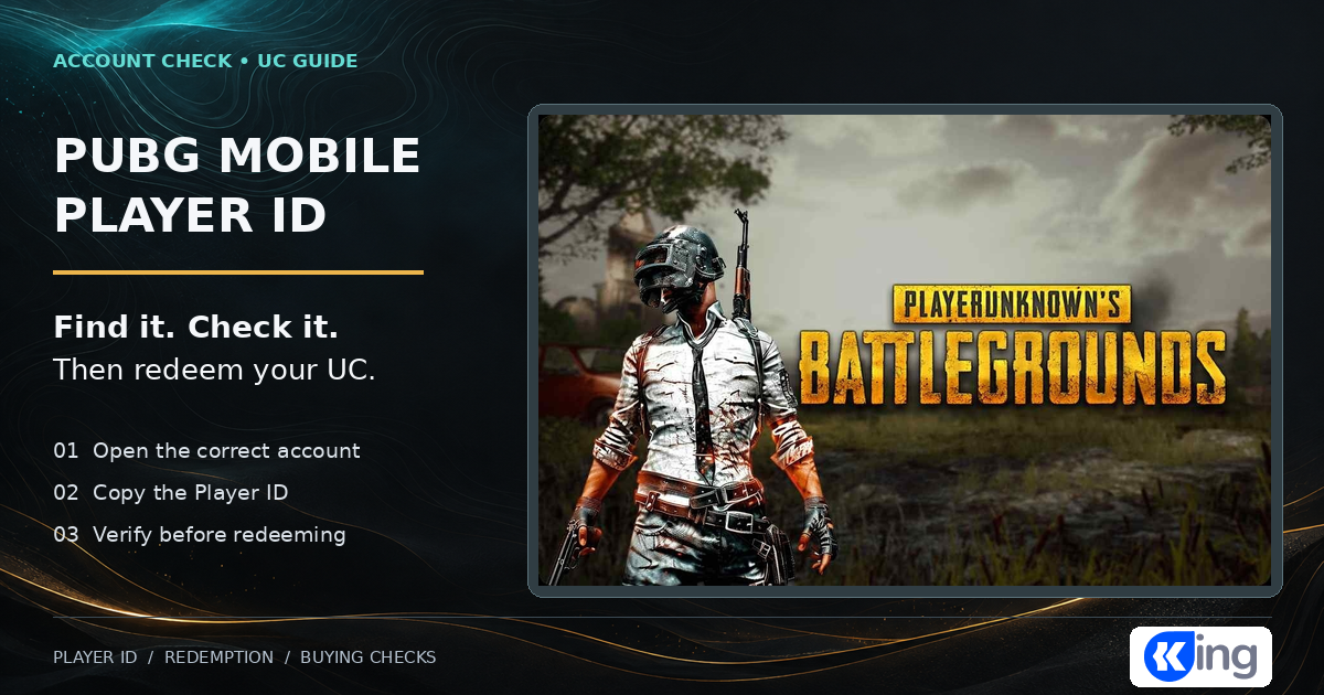 PUBG Mobile Player ID: Find It Before Buying UC PUBG Mobile Player ID guide with the actual PUBG gift card artwork and account-check checklist